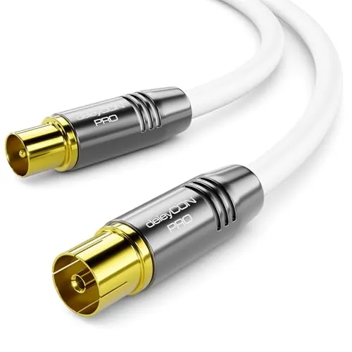 deleyCON 12,5m 4K TV Antennenkabel Koaxialkabel TV-Kabel HDTV FULL HD - IEC-Stecker zu IEC-Buchse - Metallstecker - Analog Digital - Weiß
