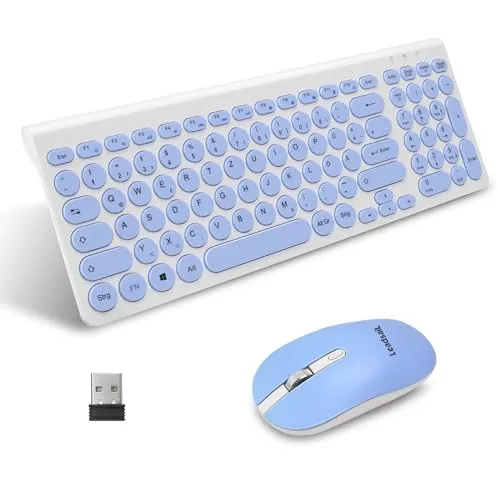 LeadsaiL, kabelloses Tastatur-Maus-Set, ergonomische Maus und Tastatur, kabellose PC-Tastatur und Maus, deutsches QWERTZ-Layout, leise Tastatur- und Maustasten, MacOS PC, Laptop, Blau
