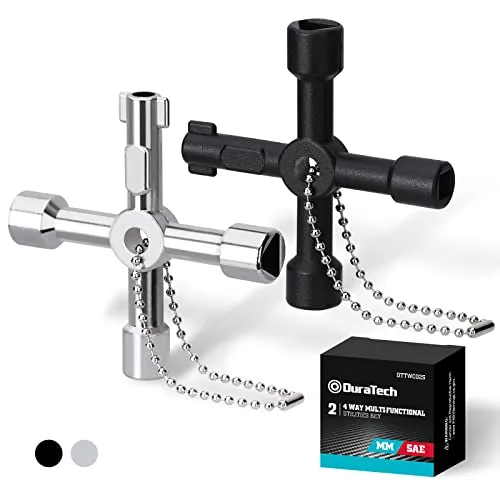 DURATECH 4 Wege Multifunktionale Utilities Schlüssel, Universal Kreuz Schaltschrank, Zinklegierung, 2-teiliig Multifunktionsschlüssel für Schaltschränke Wasserzähler Ventil