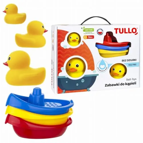 Badespielzeug Tullo – Badeente - Badespielzeug-Set Baby – Badewannenspielzeug – Spielboot - Badespielzeug Baby ab 1 Jahr - Badespielzeug-Set 3 Enten und 3 Boote - Badespielzeug Baby