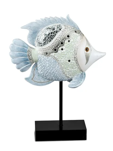 Große Dekofigur Fisch blau grün | Figur Zierfigur Spiegel Mosaik | 29x21 cm