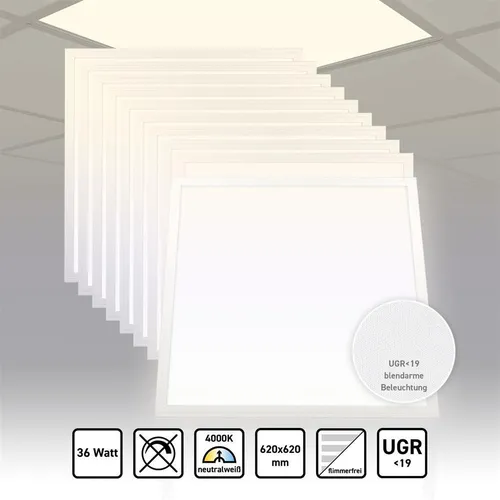 Xtend 10x LED Panel 62x62 Neutralweiß Blendarm 4000K 36W UGR<19 Arbeitsplatz