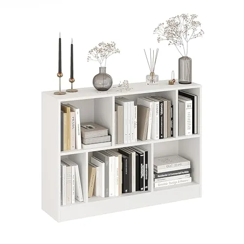 KOMTO Bücherregal Weiß - 6-fächriges Standregal für jedes Zimmer - Bücherregal in Weiß mit 6 Fächern, ideal für Wohnzimmer, Schlafzimmer oder Büro. Stilvolles Design und hohe Stabilität durch robuste Materialien.