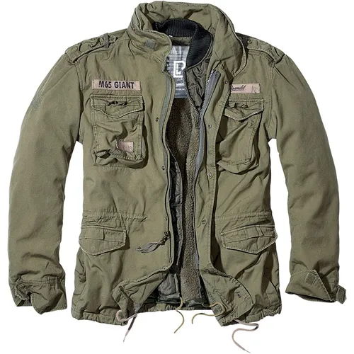 Brandit M65 Giant Jacket - Olive, 4XL - Robuste Funktionsjacke mit austrennbarer Innenjacke und Kapuze im Kragen, ideal für Outdoor-Aktivitäten und individuelle Anpassung durch weitenregulierbare Taille.