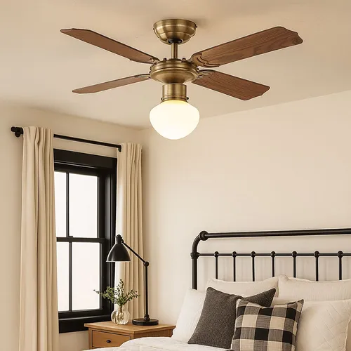 LED Deckenventilator mit Zugschalter - 3 Stufen, Vor-Rücklauf, Eiche Geflecht - Ventilatoren mit leistungsstarkem Motor für perfekte Luftzirkulation. Energieeffizient, mit einstellbarem Rücklauf zur Heizkostensenkung und für Decken bis 30° Neigung geeignet.
