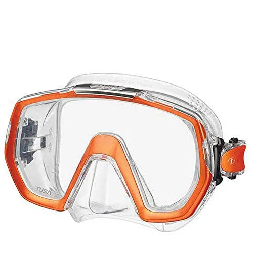TUSA Freedom Elite Einglasmaske - Orange, großes Sichtfeld - Taucherbrillen mit 180° Sicht und minimalem Innenvolumen. Ideal für besten Komfort und perfekte Anpassung dank 3D-Maskenband und innovativer Freedom Technologie.