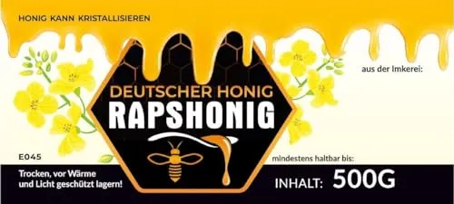 Etiketten für Rapshonig Einmachglas-Etikett 100 Stück / 1 Pack - Maß: 116x50mm - Imkerei - Selbstgemachte Honige - Natürliche Lebensmittel - Landwirtschaftliche Produkte