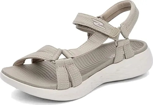 Skechers On-The-Go 600 Sandalen für Damen - Brillant Beige (36) - Wanderschuhe mit hohem Komfort dank Goga Max-Technologie und reaktionsfreudiger Dämpfung. Verstellbarer Klettverschluss und atmungsaktives Obermaterial sorgen für perfekten Sitz und Stil.