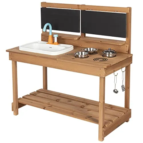 ONVAYA® Matschküche aus Holz | Outdoor Spielküche mit Waschbecken - Küchen-Spielzeugsets: Wetterfeste Matschküche aus Massivholz mit Stauraum, abnehmbarem Schreibbrett und vielseitig nutzbar für Spiel und Bastel.