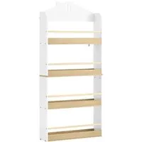SoBuy Bücherregal Kinderregal Wandregal 4 Ablagen Weiß-Natur 60x130,5cm - Praktisches Kinder-Bücherregal im Montessori-Stil mit 4 Ablagen – fördert Selbstständigkeit und Ordnung im Kinderzimmer. Robuste Konstruktion mit kindersicheren Kanten und Anti-Kipp-Band für sicheren Stand.