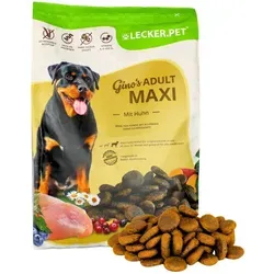 Lecker.Pet® Gino's Adult Maxi mit Huhn - Trockenfutter für große Hunde - Hundefutter für große, ausgewachsene Hunde mit 22% frischem Huhn, unterstützt Muskelmasse und Gelenkgesundheit mit Glukosamin. Ideal für ernährungssensible Hunde!