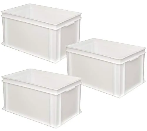 BRB 3x Eurobehälter mit 2 Griffleisten, LxBxH 600x400x320 mm, 63 Liter, weiß