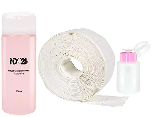 Nageldesign Set - Nagellackentferner 500ml Ohne Aceton + 250 Clean Pads Nagel Pads + Dispenser