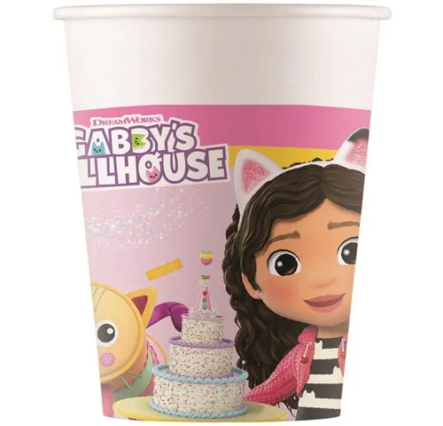 Procos Becher Gabby's Dollhouse - 8 Pappbecher - ca. 200 ml, Papier/-seil