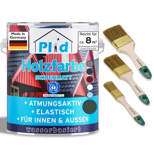 Holzfarbe 0,75l Moosgrün mit Pinselset - Lacke für Holz, schnelltrocknend und ideal für ca. 8m². Perfekt für kreative DIY-Projekte mit einem kompletten Pinselset!