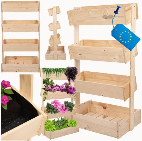 MODO24 Blumenregal mit 4 Ebenen, platzsparend und stylish - Vertikales Pflanzenregal aus naturbelassenem Holz – ideal für drinnen und draußen. Mit 4 großzügigen Ablagen nutzen Sie den Raum optimal und setzen Ihre Pflanzen perfekt in Szene.