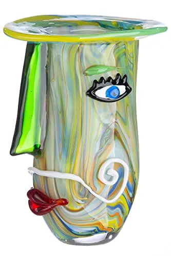 GILDE GLAS Gesichtsvase - Kunstvolle Deko Vase aus Glas - Stilvolle 29 cm hohe Glasvase in einzigartigem Design, ideal als kreatives Deko-Objekt für Ihr Zuhause. Handgefertigt aus dickem, farbenfrohem Glas, das brilliert.