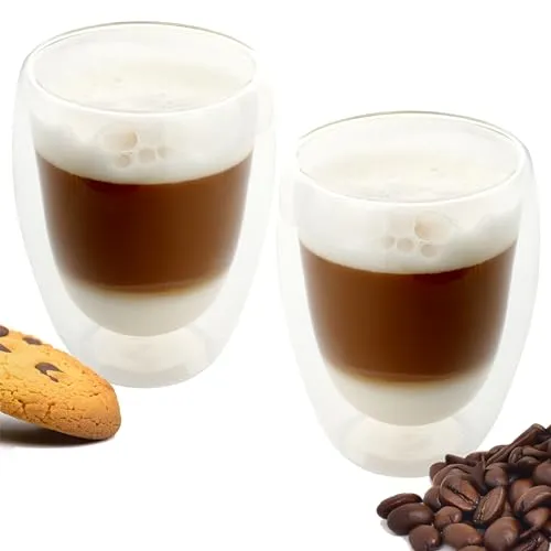 NORDIC SCHILLER Doppelwandige Kaffeegläser, Latte Macchiato Gläser Doppelwandig, 2x 350ml Ideal als Thermogläser Doppelwandig für Cappuccino, Kaffegläser, Teegläser