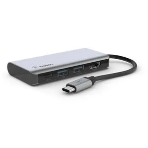 Belkin USB-C-4-in-1-MultiPort-Adapter - 4K HDMI, 2 USB-A 3.0 und 100 W PD, ideal für MacBook Pro und iPad Pro, kompakt und leistungsstark