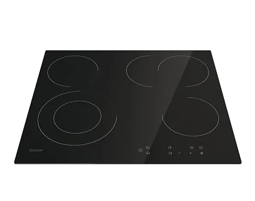 Candy CEH6DXECTT/1 Kochfeld/Autarkes Hi-Light Kochfeld/Breite 60 cm/Mono Touch Bedienung / 4 Kochzonen/Timer/Kindersicherung/Rahmenlos/Glas Schwarz