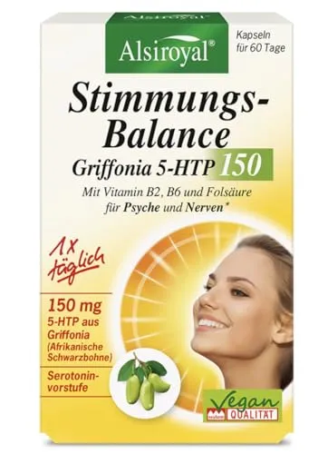 Alsiroyal Stimmungs Balance – 150 mg 5 HTP – 518mg Griffonia Simplicifolia - Vitamin B2, B6 & Folsäure für nervliche Balance, Psyche & Energie – Nahrungsergänzung für innere Ruhe & gute Stimmung