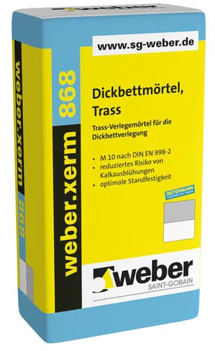 weber.xerm 868 Dickbettmörtel, 25kg - Hochwertiger Trassmörtel - Mörtel, Putz, Zement & Gips - Ideal für dicke Bettschichten, sorgt für hohe Festigkeit und lange Haltbarkeit.