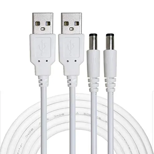 Liwinting 2pcs 2m USB auf DC Stecker, 5V USB-zu-DC-Kabel, 5,5 x 2,1 mm-DC-Stecker-Buchse Konverter Power-Ladekabel, Anzug für 5,5 * 2,1 mm Laptops, Router, Tastatur usw. - Weiß