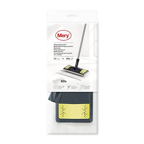 Mery Staubfangmopp mit 10 Nachfüllpackungen, PP, TRP, Nicht gewebt, Grau, Limettengrün und Weiß, 28,5 x 10,5 cm, Tücher 29,5 x 21,5 cm