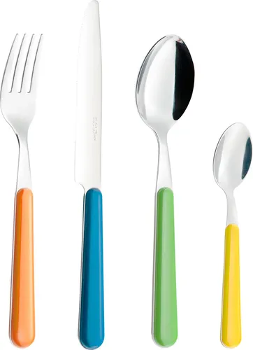 Berger Happy Camper Edelstahl Besteck-Set 16 tlg. für 4 Personen - Buntes 16-tlg. Edelstahl Besteck-Set für 4 Personen, spülmaschinengeeignet und robust. Bringen Sie Lebensfreude an den Esstisch mit fröhlichen Kunststoffgriffen und kombinieren Sie es perfekt mit unserem Happy Camper Geschirr-Set.