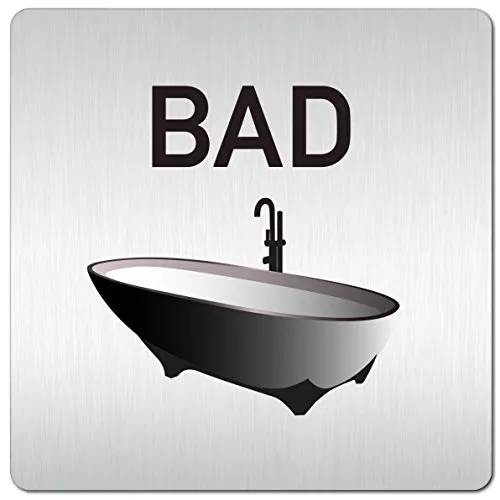 Türschilder24 XXL Schild - Türschild (B) • 125 x 125 mm • Bad - Badezimmer • 1,5 mm Aluminium Vollmaterial • 100% Made in Germany (Bad SW)