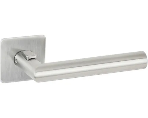 Drückerpaar Hermat Basic 02 Fastlock auf flacher Rosette eckig DIN rechts Edelst