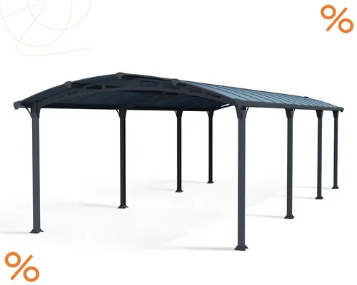 Doppelcarport Palram – Canopia Arcadia 8500 - Doppelcarport mit Satteldach, aus robustem Aluminium in elegantem Anthrazit, ideal für den Schutz von zwei Fahrzeugen.