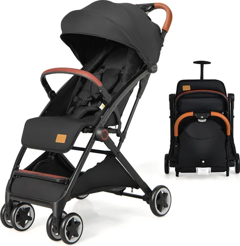 COSTWAY Kinderwagen faltbar, Reisebuggy mit verstellbarem Rückenlehne & Verdeck, 5-Punkt-Gurt, für 0-36 Monate Baby (Schwarz)