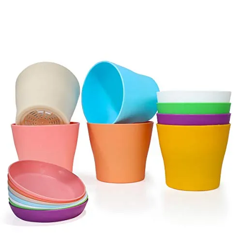 Happybase Blumentöpfe, 17 cm, Kunststoff-Pflanzgefäße, für den Innenbereich, Kräuter, Sukkulenten und Hängepflanzen (8 Farben)