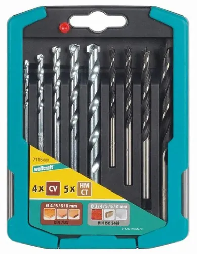 Wolfcraft Bohrer-Set Stein-Holz Ø 3, 4, 5, 6, 8 mm 9-teilig Rundschaft