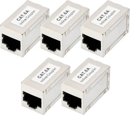 DIGITUS DN-93905 RJ45 Kupplung Cat 6A - 5 Stück LAN Kabel Verlängerung, PoE kompatibel und geschirmte RJ45 Buchsen für optimale Netzwerkleistung