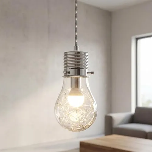 Licht-Erlebnisse Hängelampe Glas Metall in Chrom für Wohnzimmer Küche Esstisch Ø 12 cm E14 Glühbirnen Design Zeitlose Pendelleuchte Jugendzimmer