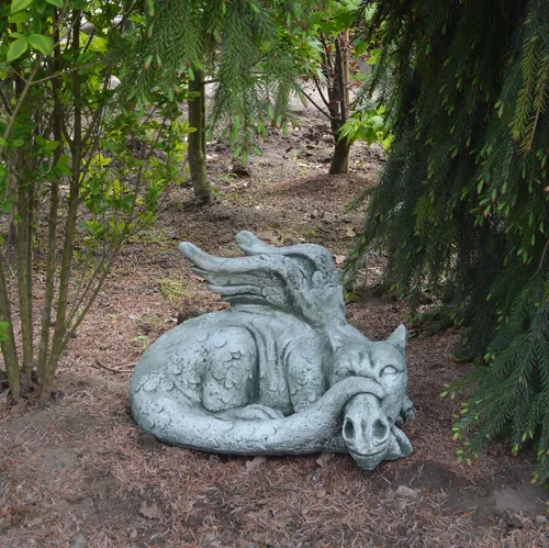 Gartenfigur Antiker Drache, H. 34 cm in grau von gartendekoparadies