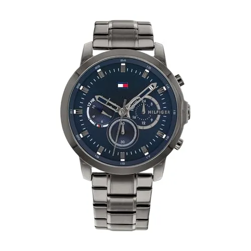 Tommy Hilfiger Multi Zifferblatt Quarz Uhr für Herren - Armbanduhren für Herren mit multifunktionalem Quarz-Uhrwerk, stilvollem marineblauen Zifferblatt und robustem Rotguss Edelstahlarmband, wasserabweisend bis 5 bar – ideal für den Alltag.