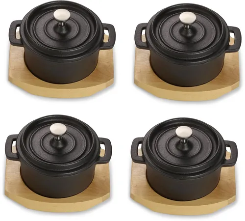 Mini-Kochtopf aus Gusseisen, 4tlg. - Pfannen - Hochwertiges 4-teiliges Gusseisen-Kochtopfset, ideal für kleine Portionen mit 0,2 L Fassungsvermögen und perfekter Wärmeverteilung.