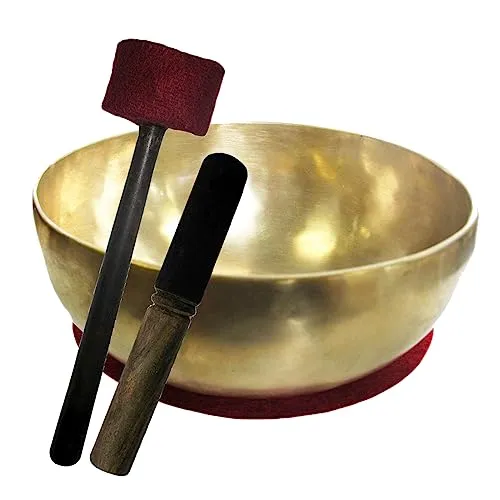 Therapieklangschale 900-1000g Klangschale Handarbeit (Nepal) 4-tlg. Klangmassage-Set GELENKSCHALE-UNIVERSALSCHALE 18-20cm + Kissen + Reibeklöppel + Filz-Therapieklöppel. 70220-7