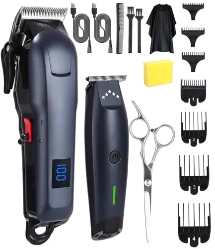 Haarschneidemaschine Profi, Clipper Haarschneider Set, Barttrimmer, T-Förmiger Trimmerkopf, Bartschneider Herren, Barber Set, Friseur Set, Hair Clipper Wasserdichte Wiederaufladbar
