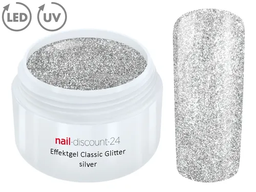 UV LED GEL GLITTER SILVER Glitzer Farbgel Effekt Color Nail Art Modellage Silber