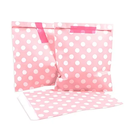 Frau WunderVoll® 25 PAPIERTÜTEN ROSA, Punkte 13 x 16,5 cm, 45 Gramm Papier, flach/Candy Bar, Hochzeit, Kindergeburtstag, Papiertütchen, Candybag, Tüten, Mitgebseltüten