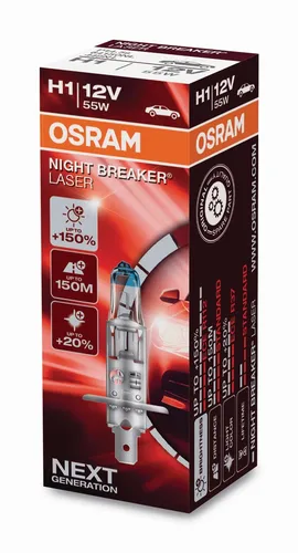 Stück H1 12V 55W P14.5s NIGHT BREAKER LASER +150% mehr Helligkeit OSRAM Licht, 1