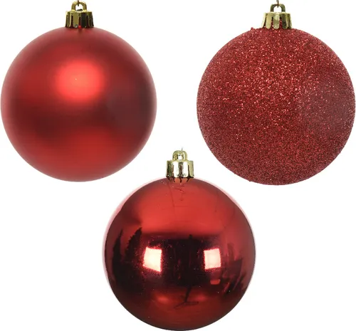 Weihnachtskugeln Kunststoff 8cm 34er Set - Weihnachtsrot - 34-teiliges Set aus bruchsicheren Christbaumkugeln in rot, ideal für festliche Dekoration. Mit einer Mischung aus glänzenden, matten und glitzernden Kugeln verleiht es Ihrem Weihnachtsbaum einen besonderen Glanz.