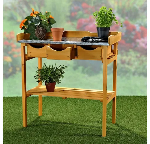 Mucola Gartentisch Pflanztisch mit 3 Schubkästen - Gewächshäuser & Frühbeete, langlebiger Holztisch mit UV-Schutz, wetterfest und ideal für Gartenliebhaber.