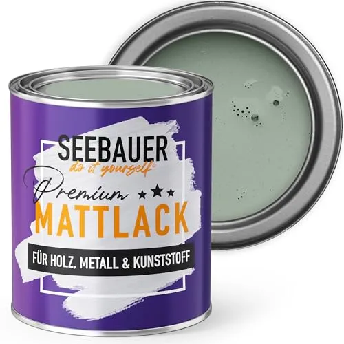 SEEBAUER diy Mattlack Grün 750ml für Innen & Außen (No. 764 Nordic Wood) Möbelfarbe ohne Schleifen - Hybrid-Lack für Holz, Metall, Kunststoff - Holzlack, Möbellack hohe Deckkraft