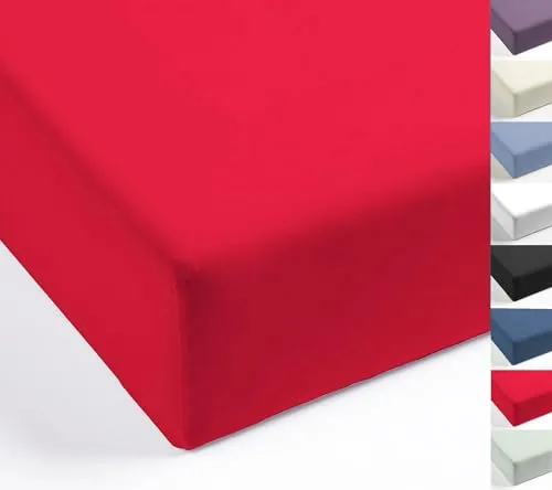 MISTRAL HOME Spannbettlaken Perkal Uni Bettlaken Laken Ägyptische Baumwolle 90x190-100x200 / 140-160x200 / 180-200x200 cm, Farbe:Rot, Größe:100x200cm