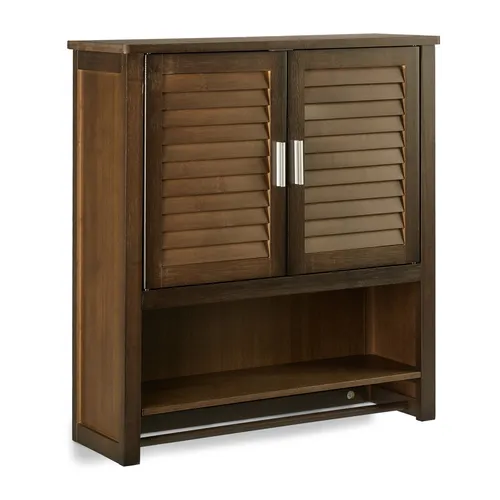 Hängeschrank Braun aus Bambus für Badezimmer - Stilvoller Hängeschrank mit 3 Fächern, ideal zur Platzsparenden Aufbewahrung im Badezimmer. Robustes Bambusmaterial und ansprechendes Landhausdesign.